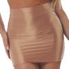 dPois Womens Shimmer Stretchy Micro Mini Skirt Oil Glossy High Waist Bandage Miniskirt Party Clubwear Coffee Large view 2