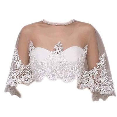 JOIZPAPA Lace Embroidered Shawl Bridal Evening Wrap Bridal Wedding Cape Shawl Cape Capelet Bolero Flapper Cover Up