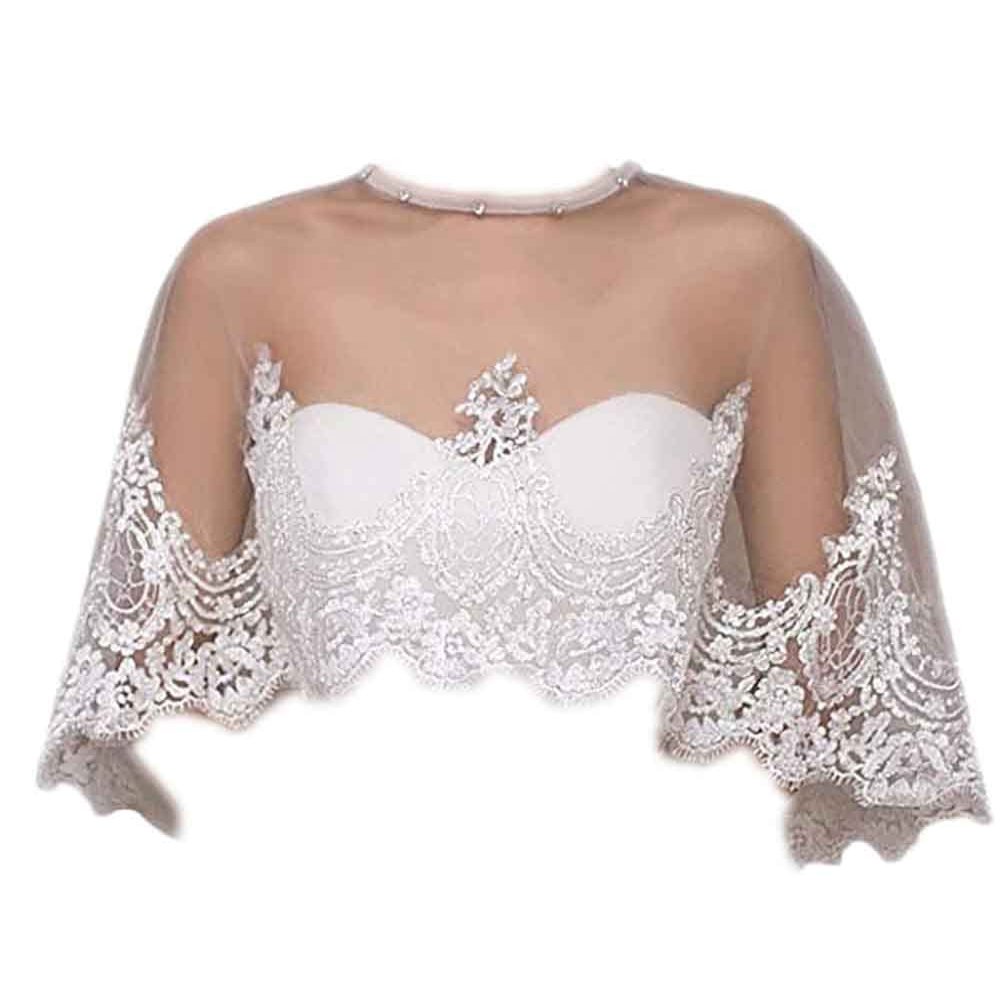 JOIZPAPA Lace Embroidered Shawl Bridal Evening Wrap Bridal Wedding Cape Shawl Cape Capelet Bolero Flapper Cover Up