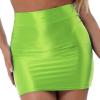 dPois Womens Shimmer Stretchy Micro Mini Skirt Oil Glossy High Waist Bandage Miniskirt Party Clubwear Fluorescent Green Large view 2