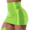dPois Womens Shimmer Stretchy Micro Mini Skirt Oil Glossy High Waist Bandage Miniskirt Party Clubwear Fluorescent Green Large view 3
