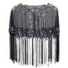 JOIZPAPA Fringed Bridal Evening Cape Beaded Sequin Deco 1920s Wraps Shawl Capelet Bolero Flapper Cover Up view 1