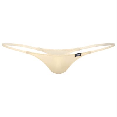Fldy Men's Pouch G-Strings Cool Ice Silk Male Thong Swimwear Low Rise Tanga Briefs Underpants Nude Medium