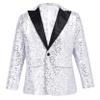 Loloda Kids Boys Shiny Sequins Tuxedo Suit Jacket Coat for Halloween Party Festival Dance Stage Performance Silver 14 Years view 1
