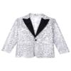 Loloda Kids Boys Shiny Sequins Tuxedo Suit Jacket Coat for Halloween Party Festival Dance Stage Performance Silver 14 Years view 3