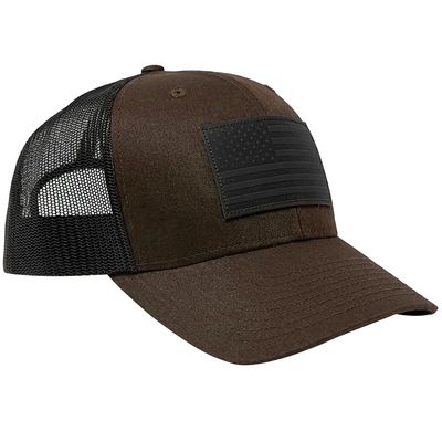 13 STRIPES American Flag Hat  Leather Patch Mesh Back American Flag Snapback Hat. Casual Unisex USA Flag Cap (Brown)
