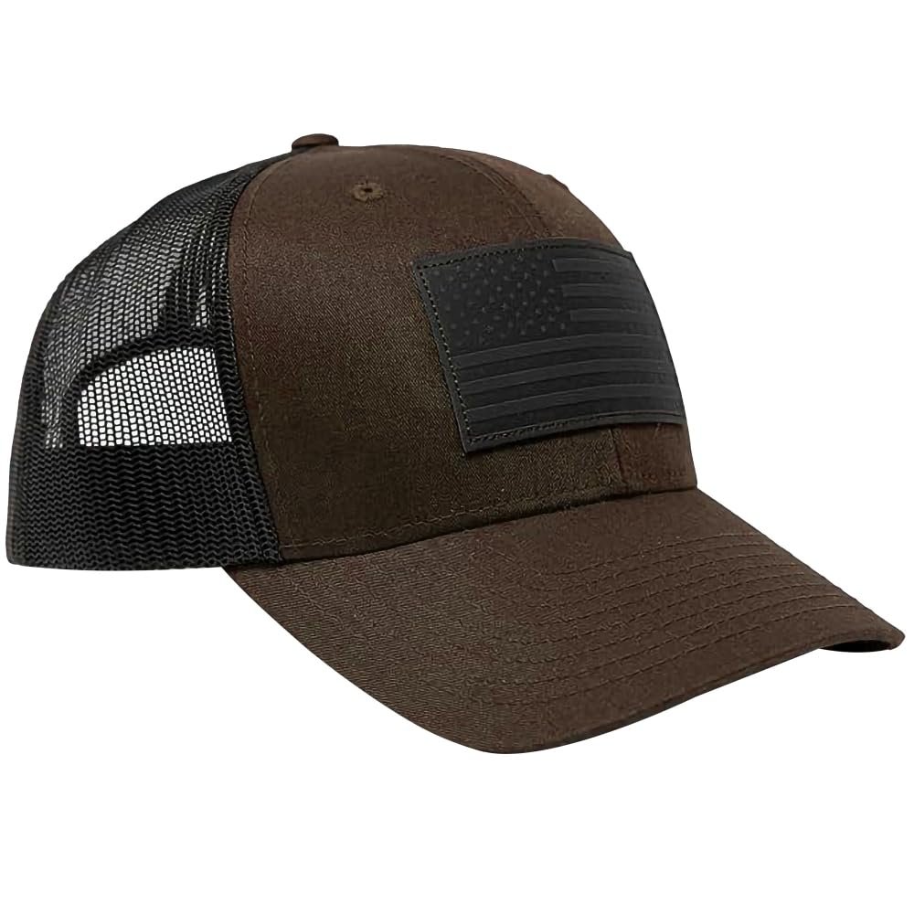 13 STRIPES American Flag Hat Leather Patch Mesh Back American Flag Snapback Hat. Casual Unisex USA Flag Cap (Brown)