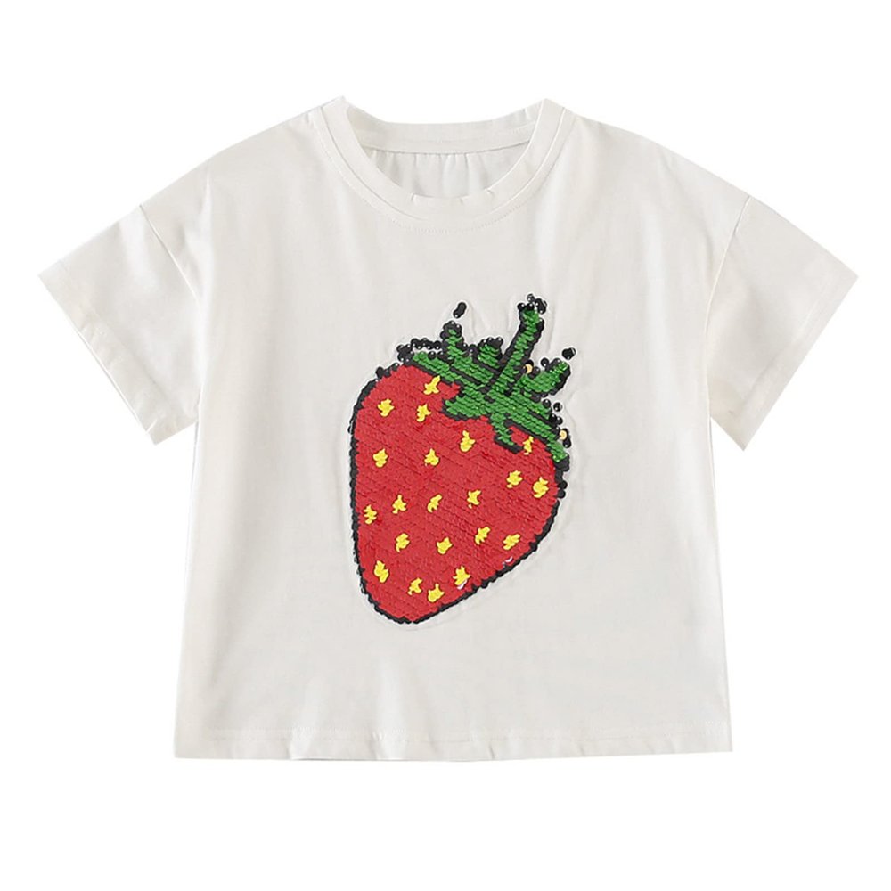 Dkygxwt Toddler Girls Short Sleeve T Shirt Kids Summer Casual Magic Changing Flip Sequins Tops Tee Shirts Clothes(White,18-24 Months)