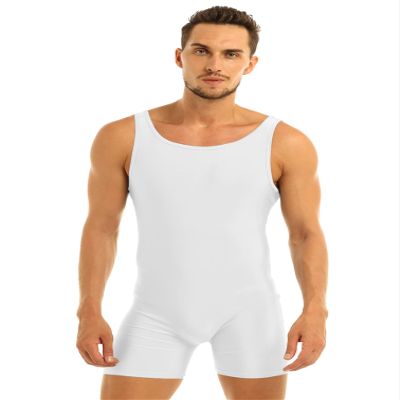 Sywiyi Men's Wrestling Singlet Leotard Sleeveless Stretchy Gym Workout One Piece Bodysuit Sportswear White Large