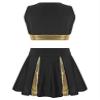 Jizyo Girls Cheer Leader Costume Crop Top and Pleated Skirt Schoolgirl Cheerleading Dance Dress Halloween Party Fancy Outfits Black 14 Years view 2