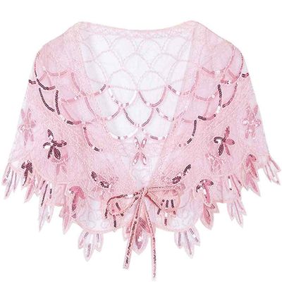 JOIZPAPA 1920s Evening Cape Bridal Shawl Wraps Beaded Sequin Deco Shawl Cover Up Capelet