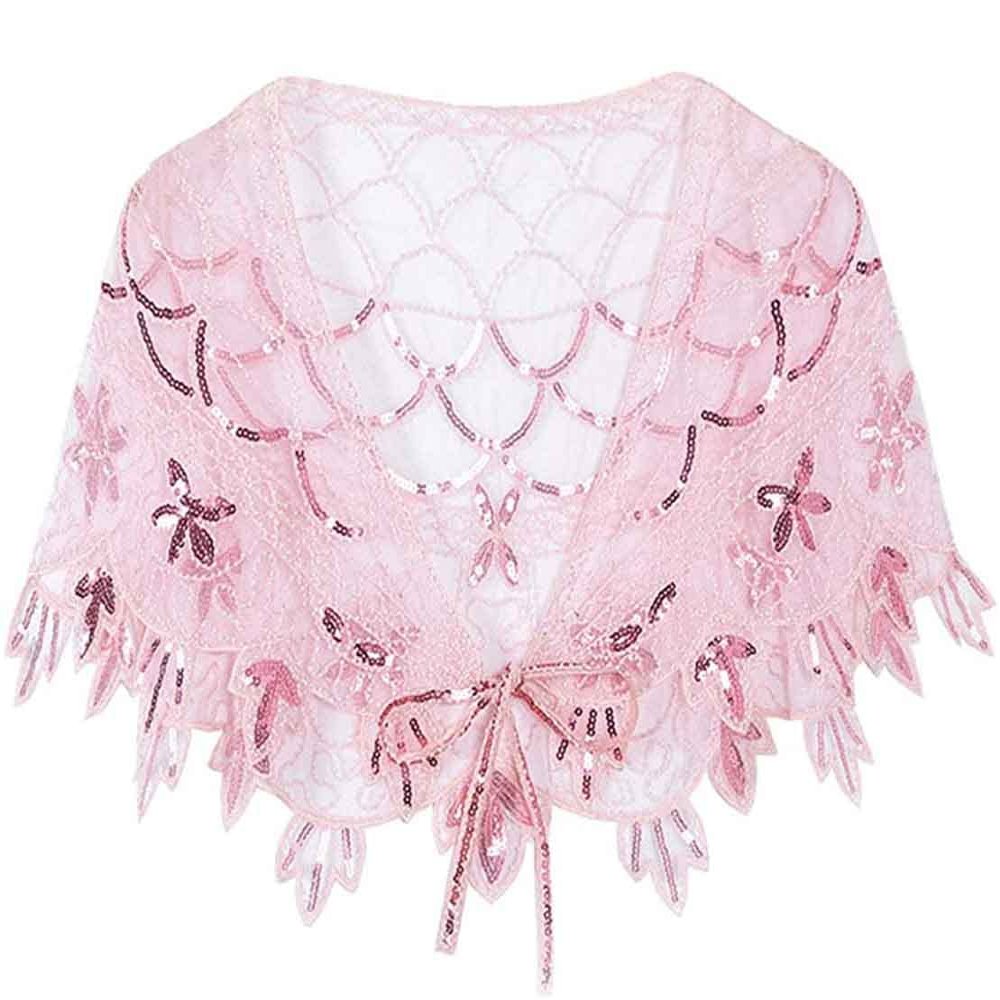 JOIZPAPA 1920s Evening Cape Bridal Shawl Wraps Beaded Sequin Deco Shawl Cover Up Capelet