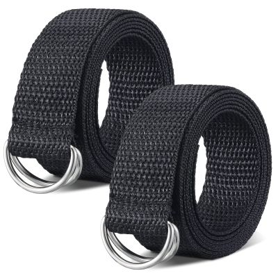 Seematn Web Football Belt 52 Inches Football Pants Belt D Ring Belts for Men Women Youth Boys Kids Girls(Black,2 Pcs)