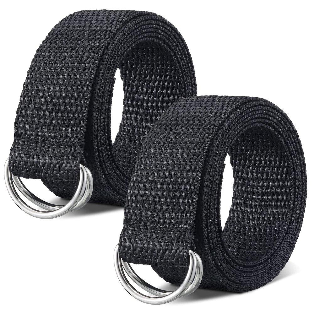 Seematn Web Football Belt 52 Inches Football Pants Belt D Ring Belts for Men Women Youth Boys Kids Girls(Black,2 Pcs)
