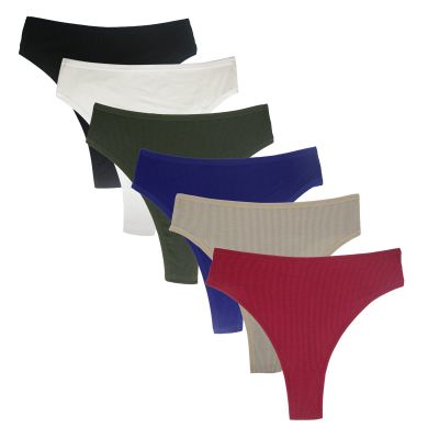 Amwounu High Waisted Women Cotton Thong Breathable Comfortable Soft Sport athletics Panties Seamless Underwear High Rise Pack of 6 Size 2XL