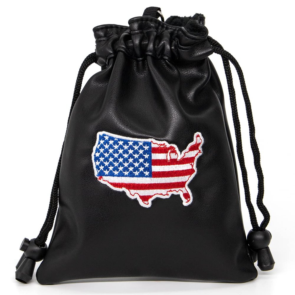 American Flag Golf Valuables Pouch Bag with Drawstrings - Pu Leather Golf Tee Pouch for Men Black
