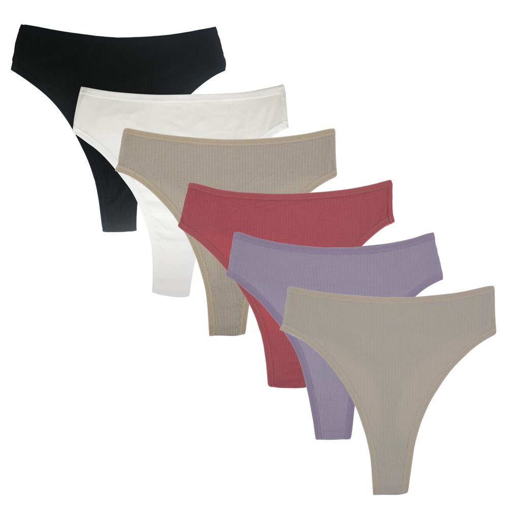 Amwounu High Waisted Cotton Thongs Underwear For Women Breathable Sport Athletics Panties High Rise Plus Size Multipack
