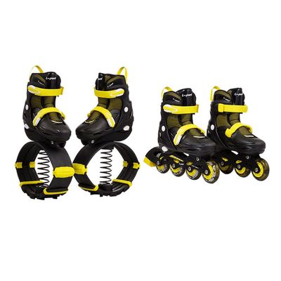 Kangaroo Jumping Shoes Roller Skates 2 in 1, Kids Teen Multifunctional Fitness Sports Bouncing Shoes, Easy to Install (Color : Black+Yellow, Size : 31-34)