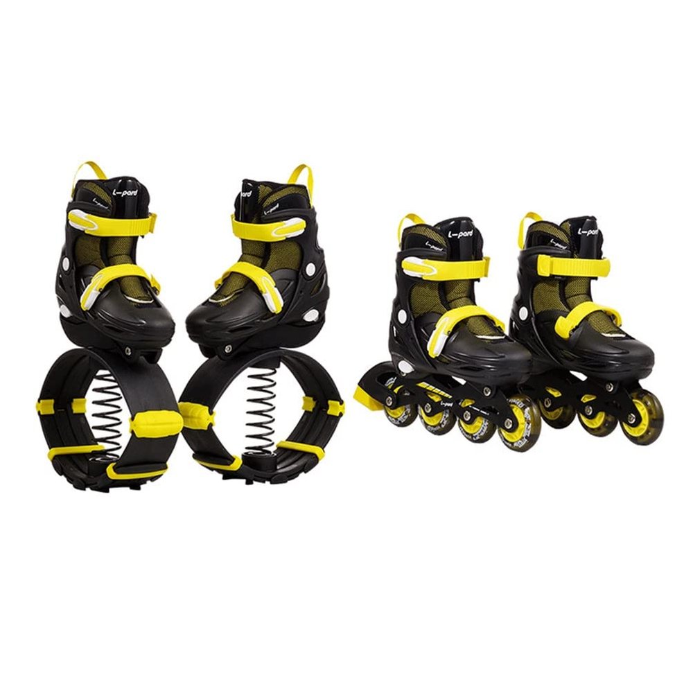 Kangaroo Jumping Shoes Roller Skates 2 in 1, Kids Teen Multifunctional Fitness Sports Bouncing Shoes, Easy to Install (Color : Black+Yellow, Size : 31-34)
