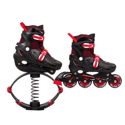 Kangaroo Jumping Shoes, Kids Teen Fitness 2 in 1 Roller Skates Bouncing Shoes, 3 Sizes (Color : Black+red, Size : 35-38)