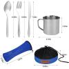 Stainless Steel Camping Cutlery Set, 8 Piece - Includes Spoons, Mugs, Bowls, Plates, Rags & Organizer Straps - Easy to Carry for Backpacking, Camping, Hiking and Picnics (Blue) view 2