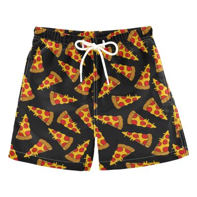 Aflyko Boys' Board Shorts Pizza Black Teens Swim Trunk Girls Beach Bathing Suit L
