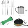 Camping Cutlery Set, 8 Piece Stainless Steel Cutlery Set Including Cutlery Spoons Mug Bowls & Plates Rags, Organizer Straps Easy to Carry for Backpacking, Camping, Hiking and Picnics (Green) view 2