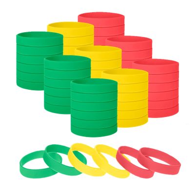 GOGO 60 PCS Silicone Bracelets for Men Women, Social Distancing Colored Wristbands - Red Yellow Green