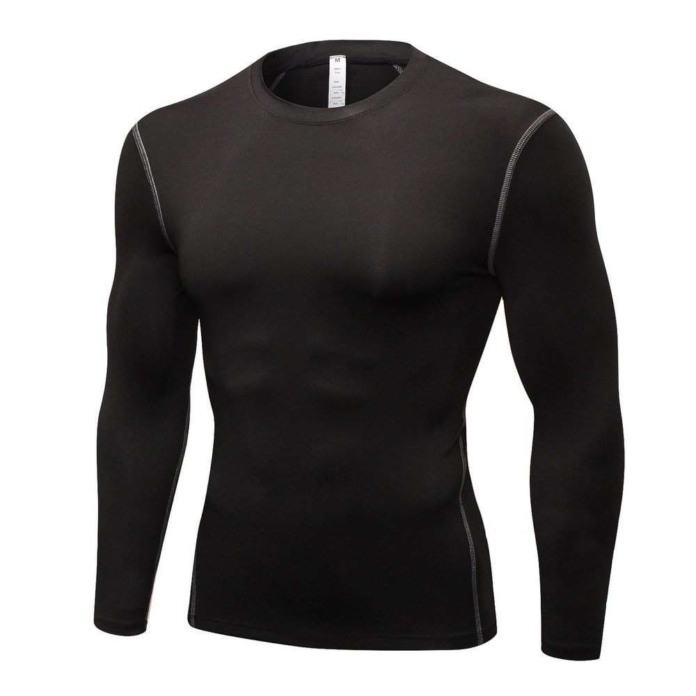 CARGFM Men's Long Sleeve Compression Shirts Gym Athletic Gym Undershirts Active Baselayer Sport Top Shirt Black