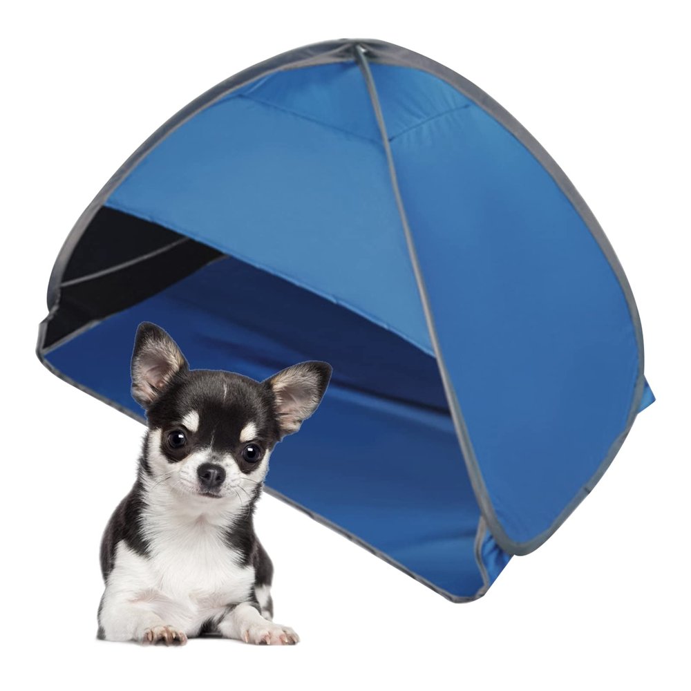 HACRAHO Pop Up Beach Sun Shelter, 1 Pack Foldable Tent for Anti-UV Mini Head Tent for Outdoors Camping Picnic, Black Glue Blue