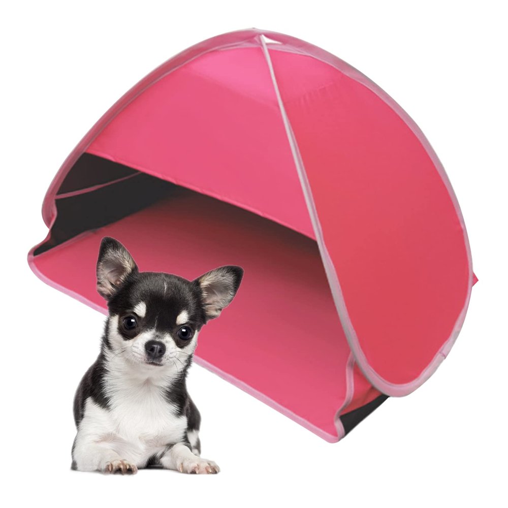 HACRAHO Mini Head Shelter Tent, 1 Pack Foldable Pop Up Beach Tent Sun Shelter for Anti-UV Pet & Outdoor Camping, Picnic Beach, Pink-Vinyl L