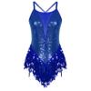 Hedmy Women's Sparkly Sequin Tassel Latin Jazz Dance Leotard Bodysuit Gymnastics Dance Wear Costume Royal_Blue Medium view 4