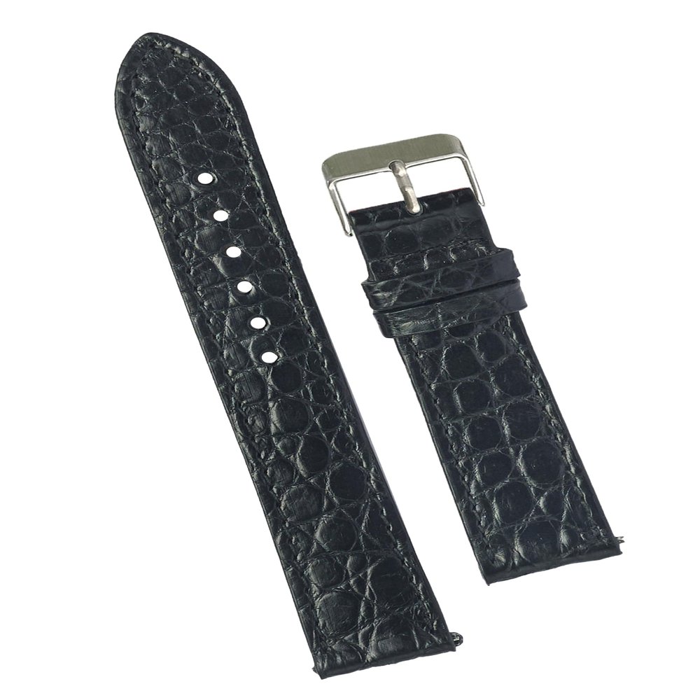 20mm Flat Black AIIigator Watch Band Quick Release Handmade Leather Watch Strap Slim Croc Replacement Wristband Men Stainless Steel Buckle, Christmas Father's Day Gift for Dad Son Husband DH-21-20MM