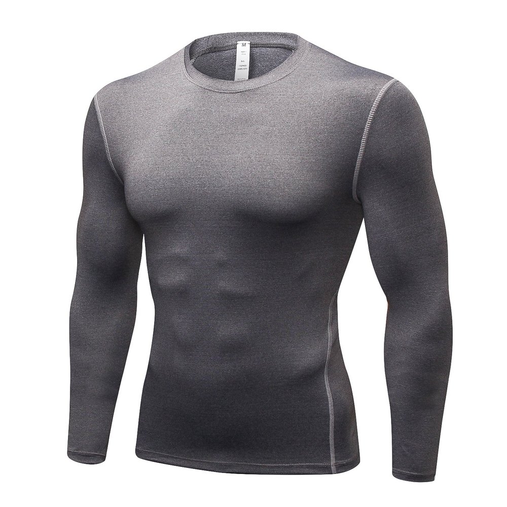 CARGFM Men's Long Sleeve Compression Shirts Gym Athletic Gym Undershirts Active Baselayer Sport Top Shirt Grey