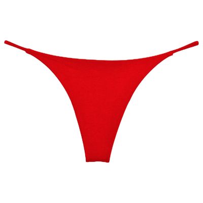 easyforever Women's Low Rise Thong Bikini Bottom High Cut Cheeky Brazilian Swimsuit Bottom Red Large
