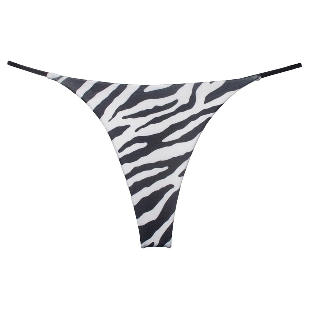 easyforever Women's Low Rise Thong Bikini Bottom High Cut Cheeky Brazilian Swimsuit Bottom Zebra-Stripe X-Large