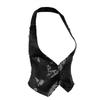 RUNQHUI Women's Shiny Sequins Halter Top Sleeveless Backless Vest Waistcoat Jazz Extreme Dancewear Black One_Size view 2
