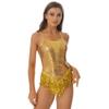 Hedmy Women's Sparkly Sequin Tassel Latin Jazz Dance Leotard Bodysuit Gymnastics Dance Wear Costume Gold Medium view 2