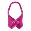 RUNQHUI Women's Shiny Sequins Halter Top Sleeveless Backless Vest Waistcoat Jazz Extreme Dancewear Rose One_Size view 1