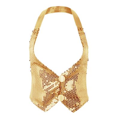 RUNQHUI Women's Shiny Sequins Halter Top Sleeveless Backless Vest Waistcoat Jazz Extreme Dancewear Gold One_Size