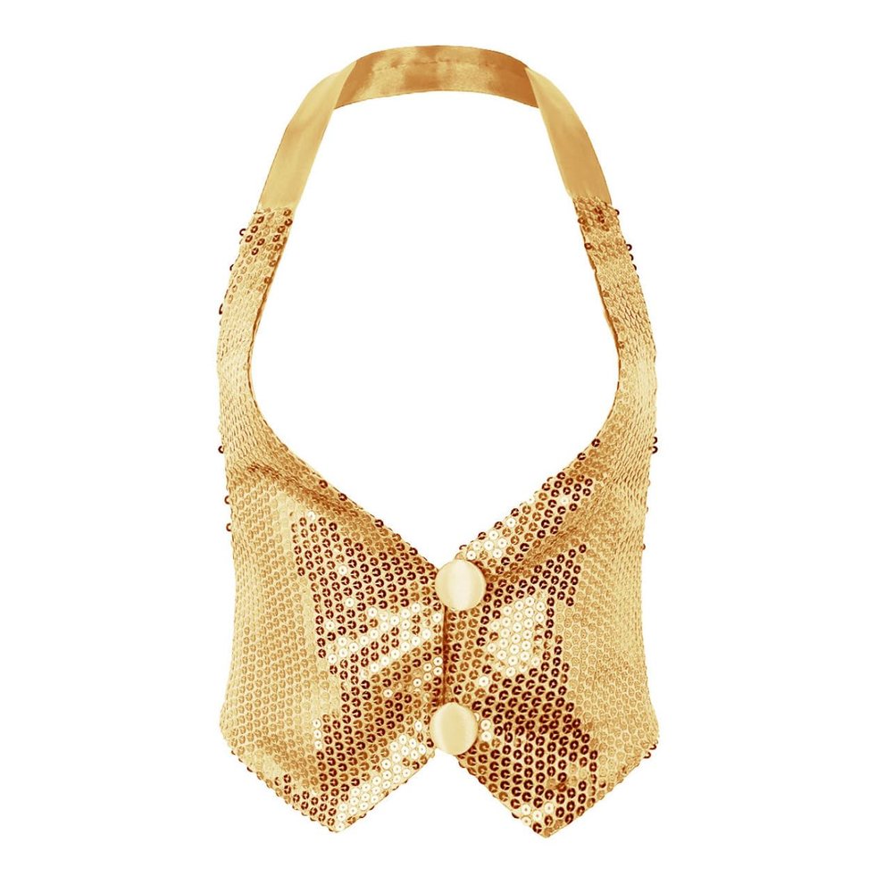 RUNQHUI Women's Shiny Sequins Halter Top Sleeveless Backless Vest Waistcoat Jazz Extreme Dancewear Gold One_Size