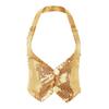 RUNQHUI Women's Shiny Sequins Halter Top Sleeveless Backless Vest Waistcoat Jazz Extreme Dancewear Gold One_Size view 1