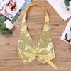 RUNQHUI Women's Shiny Sequins Halter Top Sleeveless Backless Vest Waistcoat Jazz Extreme Dancewear Gold One_Size view 3