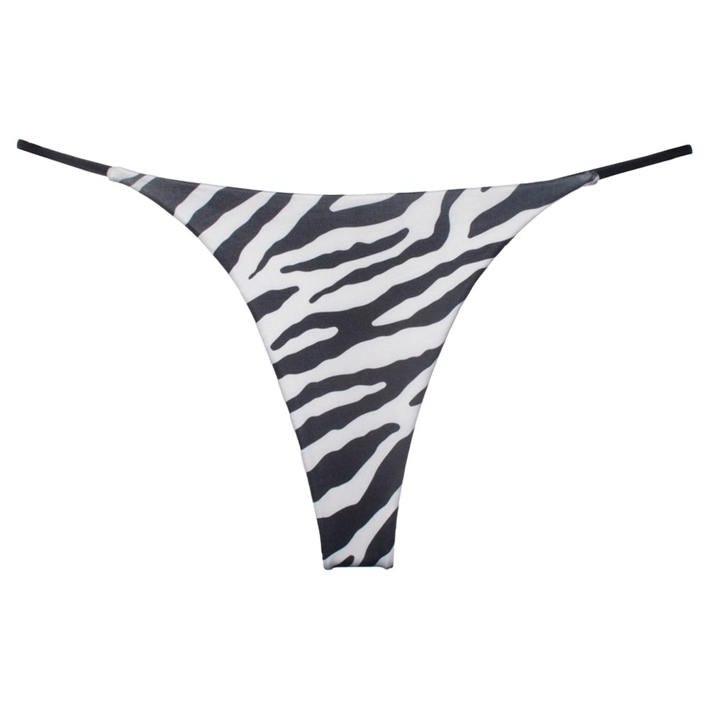 Oyolan Women's High Cut Swimwear Beach Sunbathing T-Back Panty Low Rise Thong Bikini Bottoms Zebra-Stripe Medium