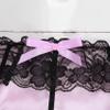 YOOJOO Men's Sissy Panties Satin Ruffles Floral Lace Bikini Briefs Crossdress Underwear #2 Pink X-Large view 4