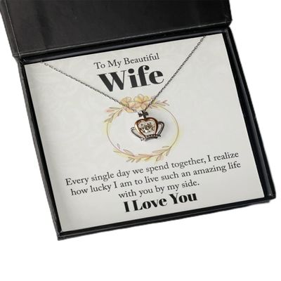 zapbest Crown Pendant Necklace To My Beautiful Wife, Anniversary Necklace For Wife, Birthday Necklace For Wife, Necklace From Husband, Crown Pendant Necklac