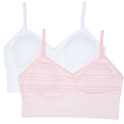 Maidenform Girl girls Seamless Ruched Crop Bra, Rose Quartz Stripe/White, Large