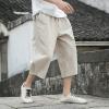 WENKOMG1 Cotton Linen Shorts for Men,Casual Loose Solid Japanese Trunks Adjustable Waist Calf Length Cropped Trousers,Hippie Style Daily Basic Beachwear Holiday Sports Bottoms(Beige,XXXL) view 2