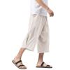 WENKOMG1 Cotton Linen Shorts for Men,Casual Loose Solid Japanese Trunks Adjustable Waist Calf Length Cropped Trousers,Hippie Style Daily Basic Beachwear Holiday Sports Bottoms(Beige,XXXL) view 3