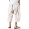 WENKOMG1 Cotton Linen Shorts for Men,Casual Loose Solid Japanese Trunks Adjustable Waist Calf Length Cropped Trousers,Hippie Style Daily Basic Beachwear Holiday Sports Bottoms(Beige,XXXL) view 4